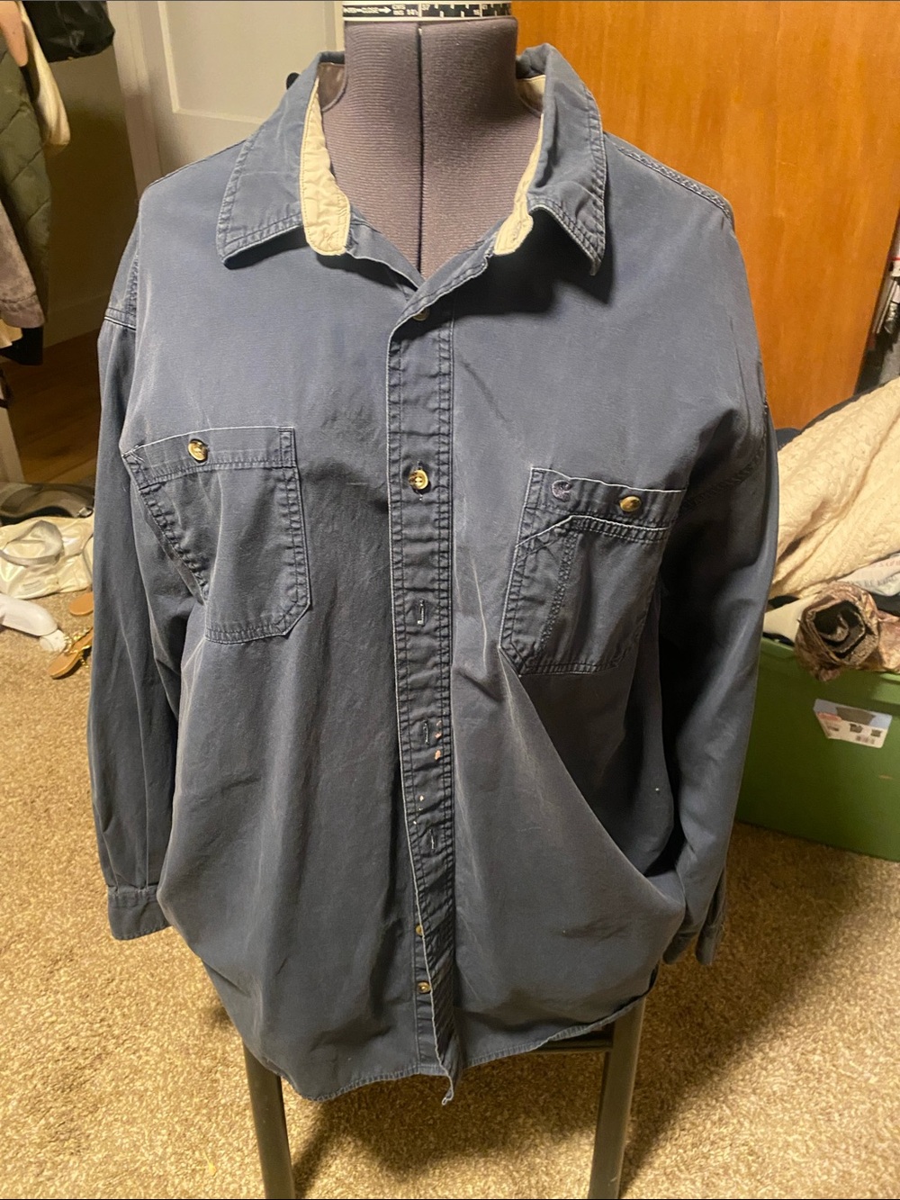 Carhartt Navy Button-Front Work Shirt Jacket with Cream Collar